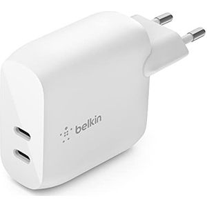 Belkin USB-C-oplader PD 40W (twee USB-C-poorten, 20W per poort, Power Delivery voor iPhone 14 of 13, iPad Pro, Galaxy etc.)