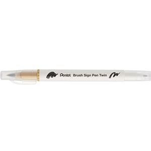 Pentel Arts Brush Sign Pen Twin SESW30C Lot de 10 feutres pinceau bi-pointe, Pointe large et fine, Acquarellable, Beige