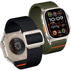 Mastten Set van 2 gevlochten nylon armbanden, compatibel met Apple Watch Ultra/Ultra 2/Apple Watch 44 mm, 45 mm, 49 mm, 42 mm, iWatch Ultra SE Series 9 8 7 6 5 4 3 2 1, Nylon roestvrij staal