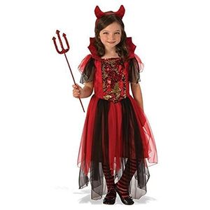 Rubies Heksenkostuum voor meisjes, duivel heksenjurk met glitterdetails en hoofdband met hoorns, Halloween, carnaval, verjaardag en Kerstmis