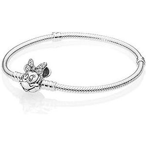 Pandora Disney Minnie geplaveide armband slangengaas van sterling zilver, Sterling zilver, Kubieke zirkonia