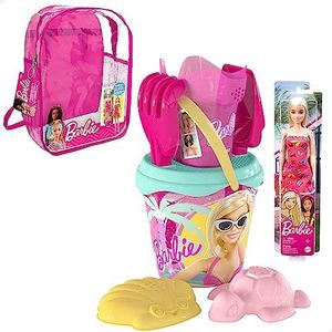 ColorBaby 77387 Barbie Strandset voor kinderen met schep, hark, gieter en accessoires, strandrugzak voor kinderen, rugzak met speelgoed