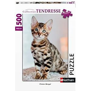 Nathan 87123 Puzzel 500 stukjes, Bengaal-katje, volwassenen en kinderen vanaf 12 jaar, hoogwaardige puzzel, perfecte inbouw, trends-collectie