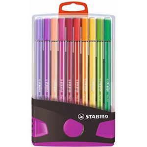 Stabilo Pen 68 viltstiften, kleur: grijs/fuchsia x 20 viltstiften, verschillende kleuren
