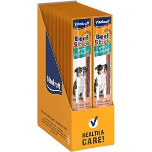VITAKRAFT - Beef Stick Hypoallergeen - Hondentraktatie met rundvlees speciaal voor intoleranties en allergieën - Hondenvoer - Rijk aan vlees - Set van 50 sticks in vershoudzakjes (12 g)