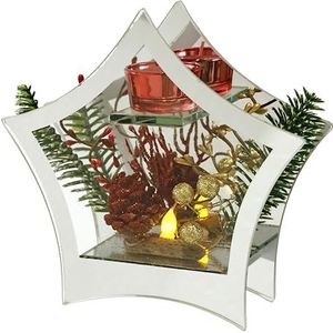 Decoratieve glazen object met boomtakken en led-lamp, kaarsenhouder, sfeerlicht, kerstdecoratie, cadeau, decoratieobject, 3D-afbeelding
