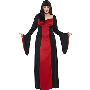 Smiffys verleidingskostuum donker, rood zwart, met jurk en cape, rood, maat XL