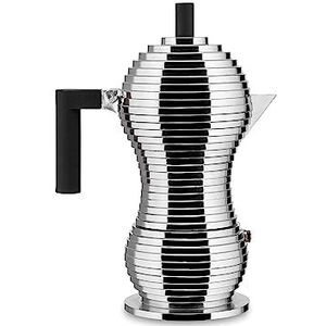 Alessi Mdl02/6 B Pulcina espresso-koffiezetapparaat van gegoten aluminium, handvat en knop van PA, zwart, 6 kopjes