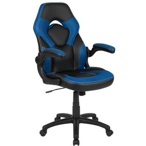 Flash Furniture X10 Gamingstoel, ergonomische bureaustoel voor pc en spelconfiguraties, verstelbare gamingstoel met rugsteun, gaming-stoel van zacht leer, blauw/zwart