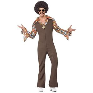 Smiffys Groove Boogie kostuum bruin jumpsuit met hemd