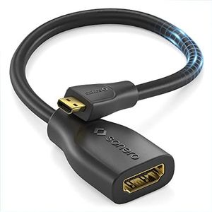 Sonero Portsaver Adapter Micro HDMI naar HDMI 4K, Premium High Speed, Micro HDMI D-stekker naar HDMI A, vergulde contacten, dubbel afgeschermd, PVC-ommanteling, 0,15 m