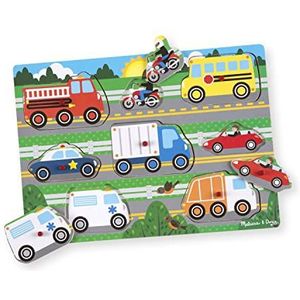 Melissa & Doug Houten puzzel met wasknijpers - houten voertuigen 3+ cadeau voor jongens of meisjes