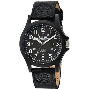 Timex Herenhorloge met analoge wijzerplaat en nylon band, zwart, riem, zwart., Riem
