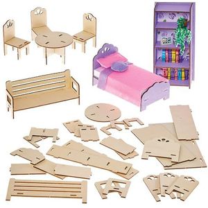 Baker Ross FN272 Bouw je eigen poppenhuis meubels - 7-delige set, poppenhuisset voor kinderen, mini-meubelset