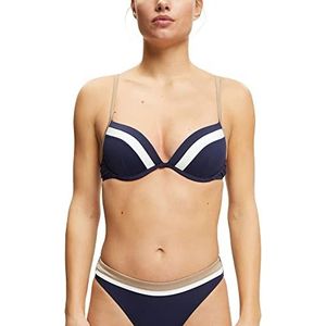 ESPRIT Women Beach Voorgevormde Push-up Bikinitop Donkerblauw/Wit/Beige