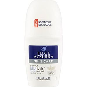 Felce Azzurra - Roll On Skin Care Deodorant met The Blanc, IdraTalc-formule, 48 uur efficiëntie, geen vlekken - 50 ml