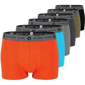STARK SOUL Set van 6 boxershorts voor heren, katoenen boxershorts voor heren, 6 stuks gemengd (zwart, grijs melange, kaki, mandarijn, donkergrijs, turquoise)