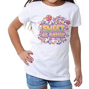 DelSol - Meisjes Crewneck T-shirt - Sweet As Candy - bonte tinten blootgesteld aan zonlicht - vrouwelijke pasvorm - gekamd ringgesponnen katoen - korte mouwen - kleurverandering - wit - 5T-5T - 1 stuk