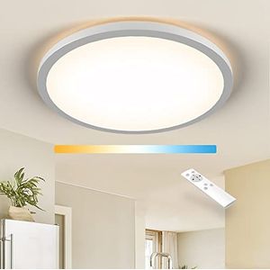 Led-plafondlamp, dimbaar, 18 W, 1600 lm, met afstandsbediening, 2700 K-6500 K, warmwit, natuurlijk koud wit, IP44 waterdicht, voor badkamer, woonkamer, balkon, hal, keuken, Ø 295 x 25 mm