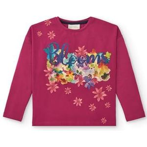 Fuchsia T-shirt met bloemendetails en tekst voor meisjes, Colorfield collectie (maat 6 jaar)