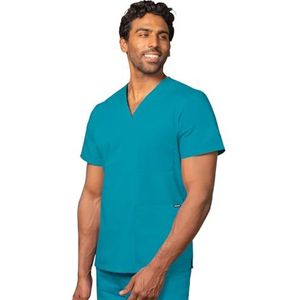 Adar Uniforms Medische uniformen, uniseks, V-hals, tuniek, 3 zakken, verpleegsterstop, ziekenhuisjas, blauw (groenblauw), S-borst: 103-108 cm, heup: 96-102 cm