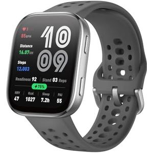 Amazfit Bip 6 Smartwatch 46 mm, 14 dagen batterij, AMOLED, GPS en gratis kaart, AI, Bluetooth-oproeptekstfunctie, slaaptracking, 140 trainingsmodi, 5 ATM, houtskool, Houtskool, Eén maat