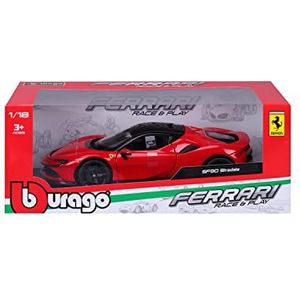 Bburago Burago | Ferrari | SF 90 Stradale | Miniatuurauto reproductie in schaal 1/18 | rood | speelgoed voor kinderen om te verzamelen, ideaal vanaf 3 jaar | B18-16015