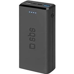 SBS Oplader Power Bank 20.000 mAh, 1 USB-A 10 W en 1 USB-C-poort 5 W, 1 USB-C-poort 10 W, dun, licht, laadt tot 8 keer de smartphone en 4 keer de tablet