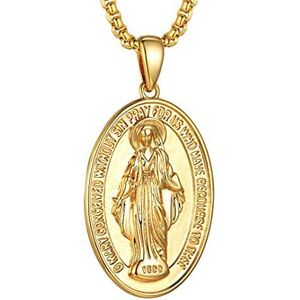 GoldChic Jewelry Ovale wonderbaarlijke medaille ketting, Onze Lieve Vrouw van Genaden hanger met filigraan rand, Maagd Maria religieuze sieraden voor vrouwen mannen