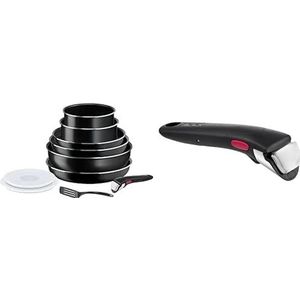 Tefal Ingenio Kookgerei 10 p, pannen, potten, afneembare handgreep & Ingenio afneembare handgreep, zwart, stapelbaar, afneembaar, 3-punts veiligheidsvergrendeling, Expertise L9863302