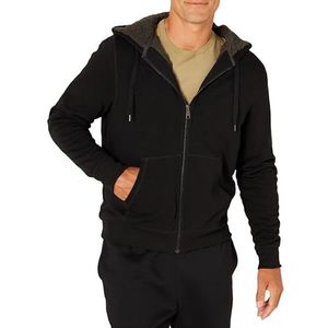Amazon Essentials Heren fleece hoodie, doorlopende ritssluiting, Sherpa gevoerd, zwart, L