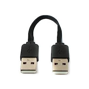 SYSTEM-S USB 2.0 kabel, 10 cm, type A stekker op stekker, kort, plat, zwart