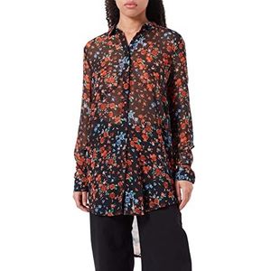 ICHI Ihchiffy Long Sh5 Blouse, 201492/Black Small Multi Flower, 38 dames, 201492/Black Small Multi Flower, 38, 201492/Black Small Multi Flower