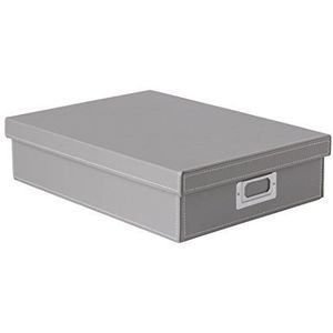 OSCO A4-box van grijs kunstleer met deksel, DIN A4, documentenorganizer, opslag van documenten, h 8,5 x b 25 x d 33,5 cm