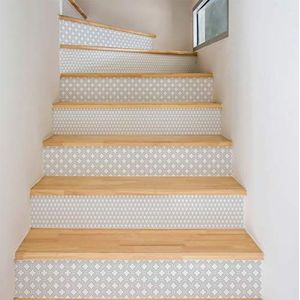 Ambiance 2 zelfklevende stickers voor trap, Scandinavische tegels, zelfklevende trap, cementtegels, 15 x 105 cm, 2 strips