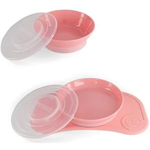 Twistshake Baby servies set mini kom | zuignap bord + placemat (31 x 17 cm) kom | BPA-vrij | bord voor het leren van voeding | roze