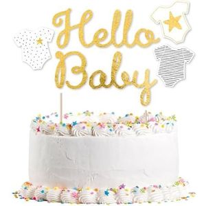 Taarttopper ""Hello Baby"" voor taartdecoratie bij feest en geboorte | Gender Neutraal, 21 x 18 cm | Gender Party