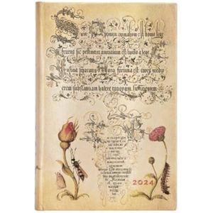 Varzi briefpapier selectie sinds 1956 Agenda Paperblanks 2024, 12 maanden, Mini, dagboek, botanische Mira, Vlaams roze, 9,5 x 14 cm