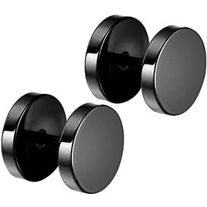 Flongo Fake oorexpander van roestvrij staal, 3-14 mm breed, zwart, uniseks