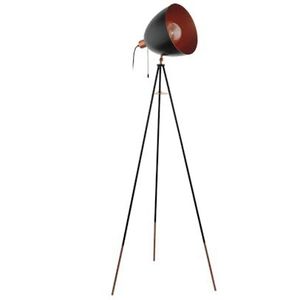 EGLO Driepoot staande lamp Chester, 1-pits vintage vloerlamp, staanlamp, Materiaal: staal, kleur: zwart, koper, fitting: E27, incl. snoerschakelaar