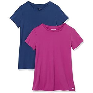 Amazon Essentials Dames Tech Stretch T-shirt met korte mouwen en ronde hals (verkrijgbaar in grote maten), blauw/orchidee paars, maat XS