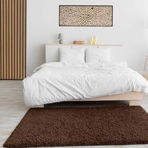 VIMODA Prime Shaggy, tapijt, kleur: hoogpolig, modern, voor woonkamer, slaapkamer, afmetingen: 150 cm, vierkant, bruin, Ø 80 cm rond