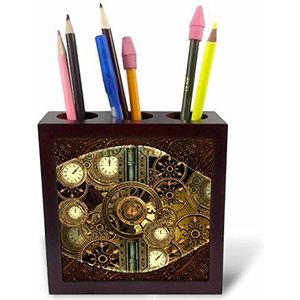 3dRose Steampunk Ph_256375_1 penhouder, horloge en tandwielen, 12,7 cm, goud