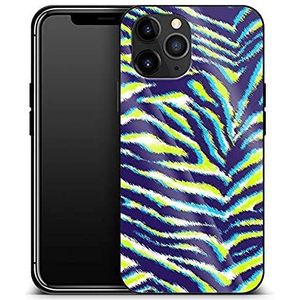 caseable Apple iPhone 12/12 Pro luxe glazen telefoonhoes - schokabsorberend & krasbestendig oppervlak - kleurrijk design - Neon Zebra - Animal Print