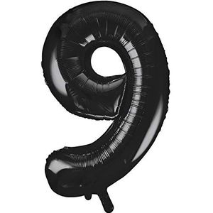 Unique Party Enorme folieballon in de vorm van een cijfer 9, zwart, 86 cm