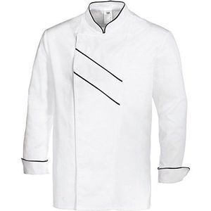 BP Gourmet koksjas met lange mouwen en ventilatiesleuven, normale pasvorm, maat 52, kleur: wit/zwart, 1538-400-2132