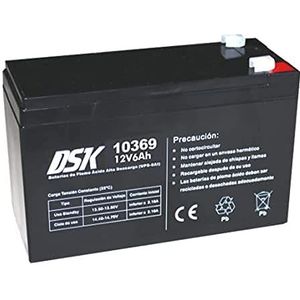 DSK 10369 Lood-accu, hoge ontlading, AGM, verzegeld, 12 V en 6 Ah, ideaal voor UPS-SAI, beveiligings- en communicatiesystemen, noodverlichting, zwart