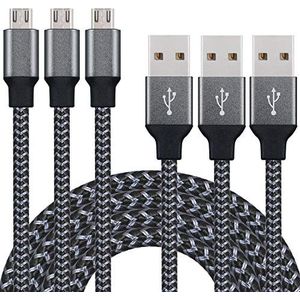 Xcords Micro-USB-kabel, oplader voor Samsung – [3 stuks] van gevlochten nylon, micro-USB, oplader voor Samsung, Nexus, LG, Huawei, Android smartphones en meer (carbon en zwart)