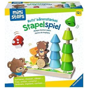 Ravensburger Ministeps 4580 Butz' Bärenstarkes Stapelspel, Stapelbrett van hout met duizendjes van 1-5 delen, babyspeelgoed vanaf 1 jaar