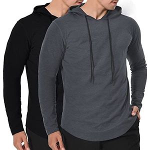 MEETWEE sport t-shirt heren hardloopshirt heren korte mouwen functioneel shirt heren capuchon t-shirt heren sport t-shirt ademende hoodie lopen gym joggen sweatshirt heren, zwart-1+grijs-1